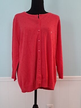 TALBOTS WOMAN Pretty, Soft Strawberry Cotton Cardigan w/Knot Detailing, Size 1X